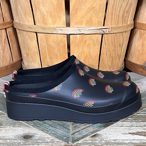 Hunter PLAY Logo Rainbow All Over Print Slip-On Mules Clogs Womens Size 10 - Picture 1 of 11